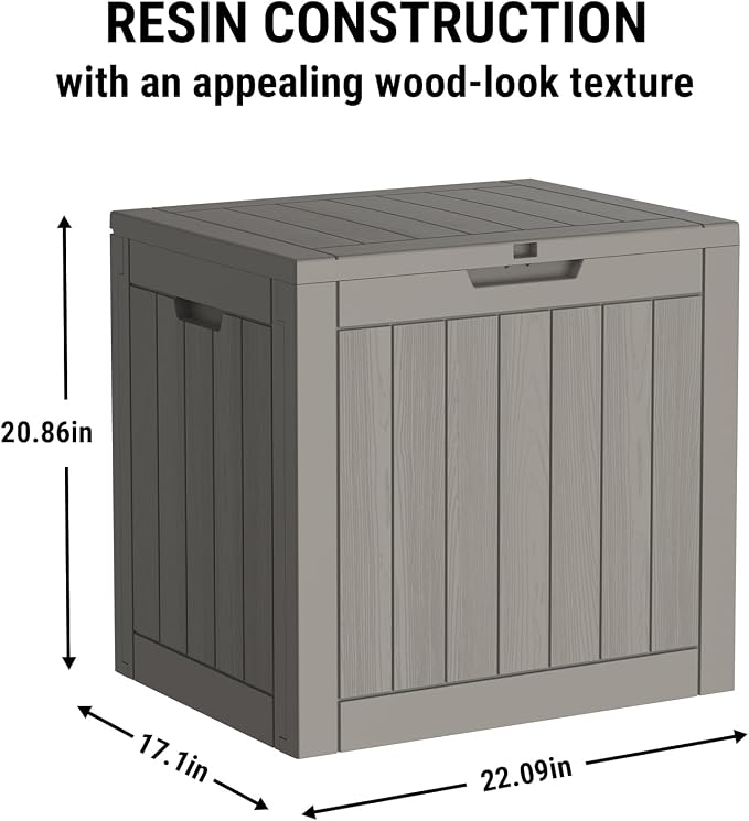 Mars Villa 31 Gallon Deck Box, Waterproof Weatherproof and UV Resistant Resin Storage Bin with Lockable Lid, for Outdoor Patio Furniture Cushions, Pool Supplies, Garden Tools, Grey