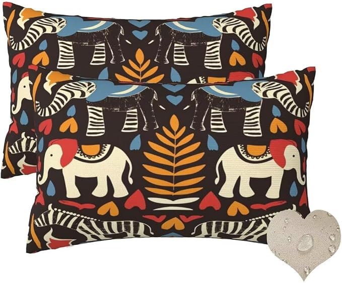 Outdoor Pillows Waterproof Set of 2 Outdoor Pillow Covers 16x24 Inch, Ethnic Throw Pillows African Pillow Covers, Garden Decorative Pillows Outdoor Pillows for Patio Furniture Car Home Decor -hs220