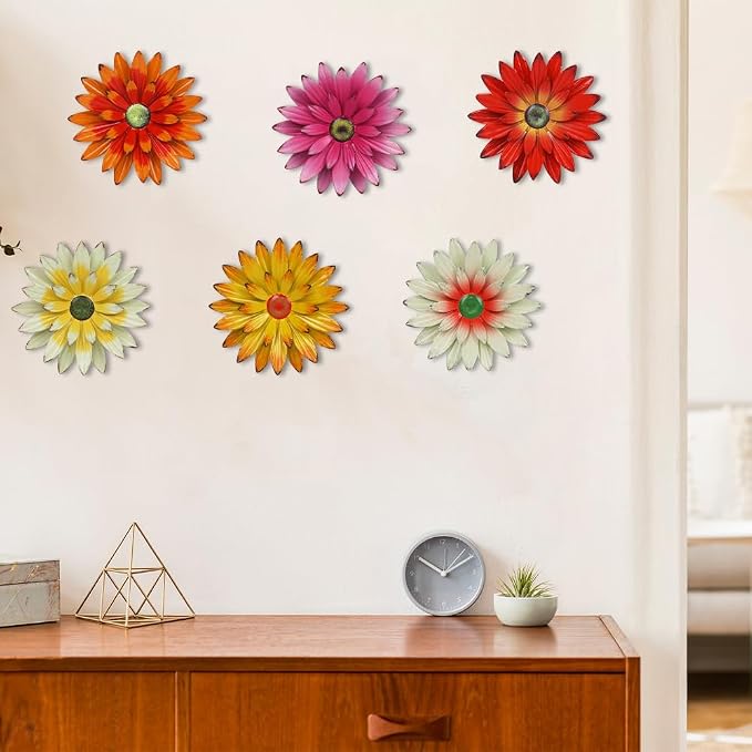hogardeck Metal Flower Wall Decor for Indoor Outdoor, Kitchen Decor Floral Metal Wall Art, Wall Decor for Bathroom, Living Room, Porch, Garden, Yard, Backyard （6 Pcs 6'' ）
