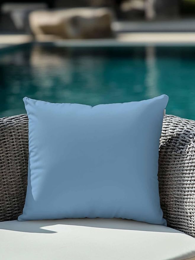 Vandarllin Waterproof Outdoor Pillow 1 Pack Sky Blue Decorative Throw Pillows Cover & Insert 16x16 Inch Pillowcase Solid Color Square Pillows for Couch Sofa Bed Patio Furniture Indoor Outdoor