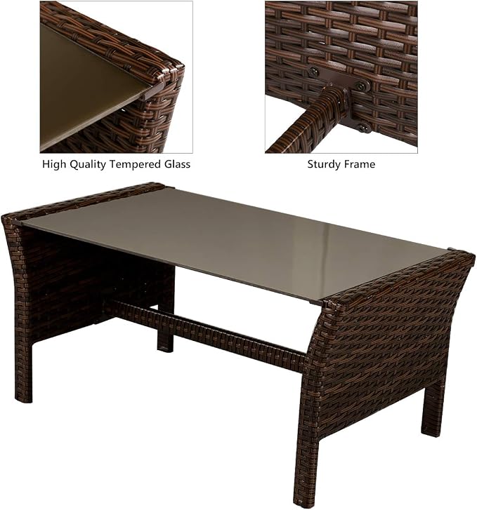 Tangkula Brown 4PCS Patio Rattan Furniture Converstation Set
