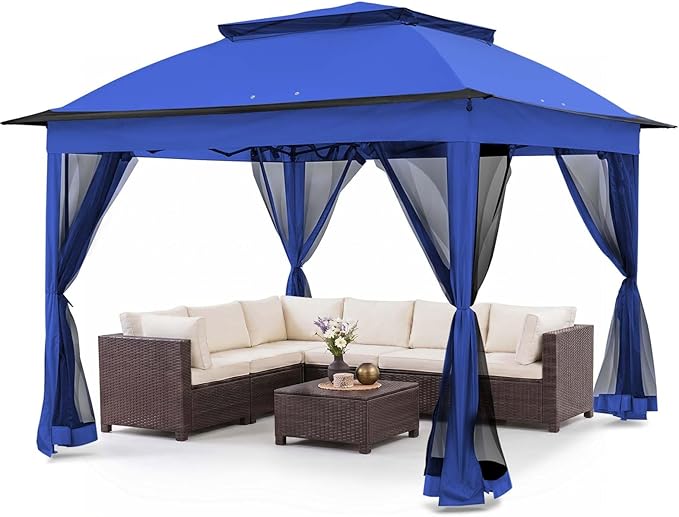 COOS BAY 11x11 Pop Up Gazebo with Mesh Netting, Instant Outdoor Canopy Tent, Water Resistant Shelter with UPF 50+ UV Protection, 121 Sq Ft Coverage, Blue