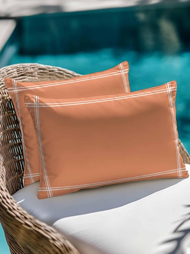 Vandarllin Waterproof Outdoor Pillow 1 Pack Solid Color Decorative Throw Pillows Cover & Insert 20x12 Inch Lumbar Pillowcase Orange Pillows for Couch Sofa Bed Patio Furniture Indoor Outdoor