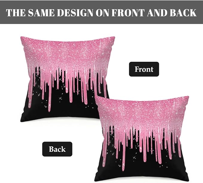 22x22 Inch Outdoor Pillow Covers Set of 2 Waterproof Throw Pillow Covers Decorative Couch Cushion Covers Pink Glitter Flow Square Pillowcases Protectors for Patio Garden Sofa