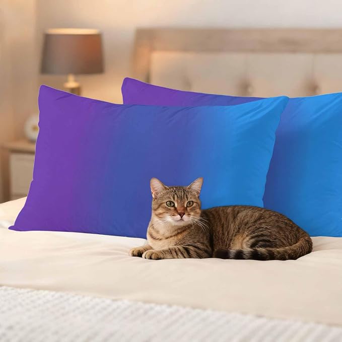 Purple Blue Ombre Outdoor Pillow Covers Waterproof, All Weather Cushion Case Set of 2, Modern Color Gradient Striped Lumbar Pillowcase for Sofa Couch Bed Decor Patio Furniture 20"x12"