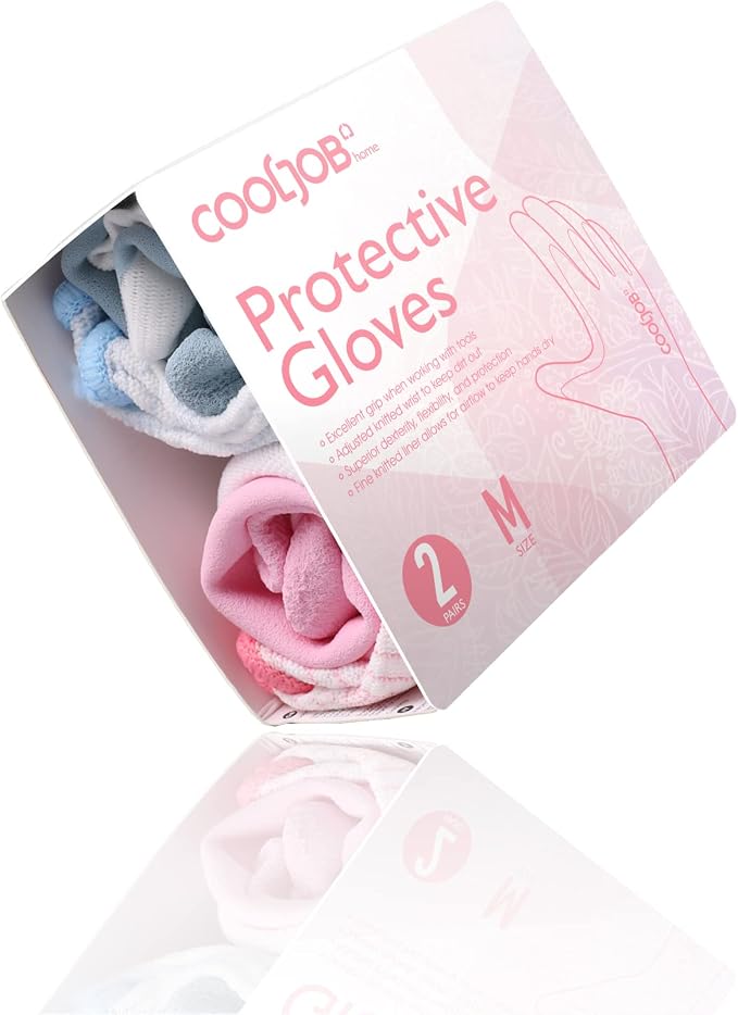 COOLJOB 2 Pairs Gardening Gloves for Women, Breathable Rubber Coated, M | Blue & Pink, Textured Latex Palm, Breathable Polyester Liner, Flexible Fit, Machine Washable, Women's Garden Gloves