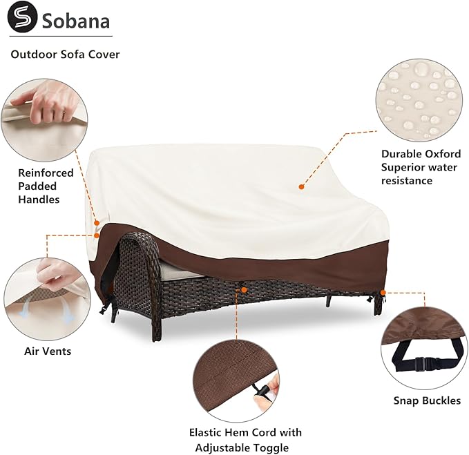 Outdoor Couch Cover, 3-Seater Patio Sofa Covers Fits up to 76" W x 32.5" D x 35" H, Waterproof Patio Furniture Covers, Beige