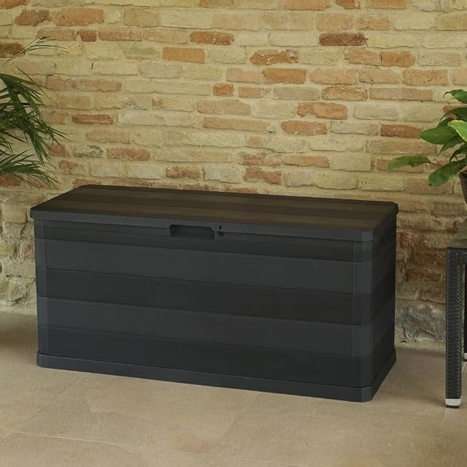 Outdoor Storage Box 280L Large Deck Container Waterproof Polypropylene Bin for Garden Patio Cushion Tools Black Rectangular