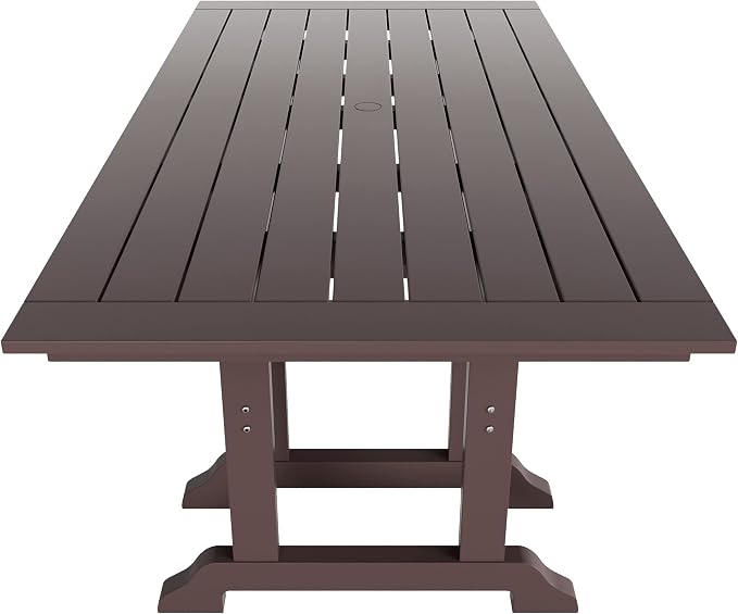 WestinTrends Ashore 6 Pieces Adirondack Patio Dining Set with Bench, All Weather Poly Lumber Slatted Outdoor Furniture Set, 71" Trestle Table and 4 Adirondack Chair and Outdoor Bench, Dark Brown