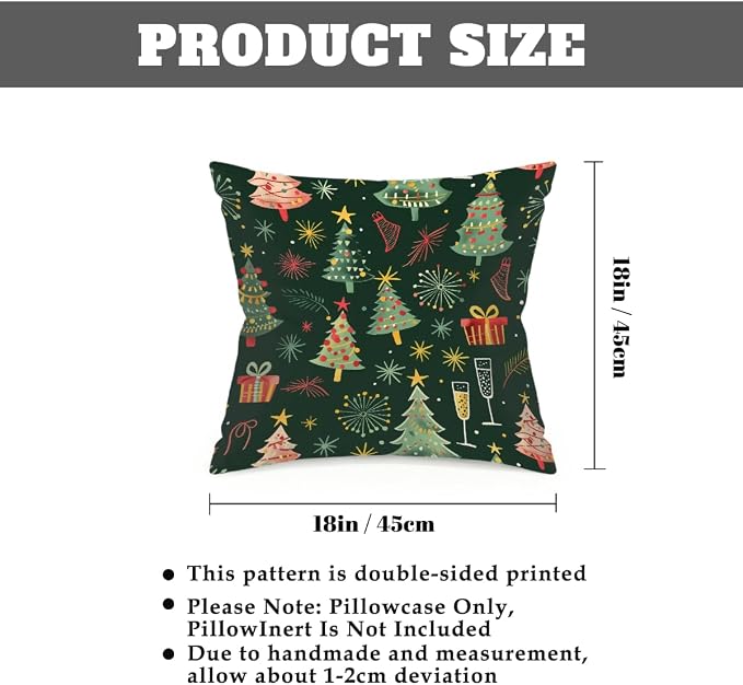 18x18 Inch Outdoor Pillow Covers Set of 2 Waterproof Throw Pillow Covers Decorative Couch Cushion Covers Merry Christmas Tree Square Pillowcases Protectors for Patio Garden Sofa