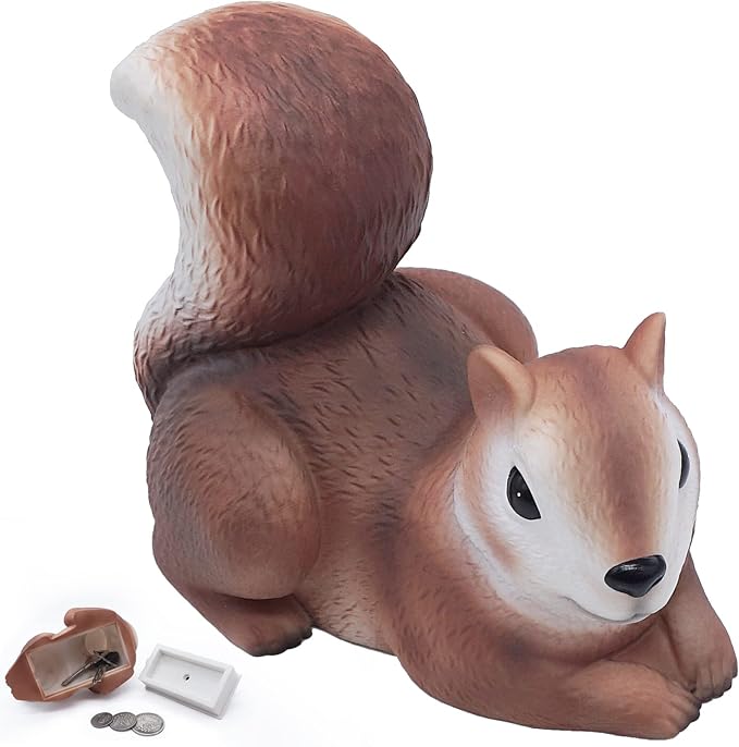Spare Key Hider Squirrel Shape Garden Decoration Safe Holder for Outdoor Yard Large Size Design (4×5.2×3.4 inchs)
