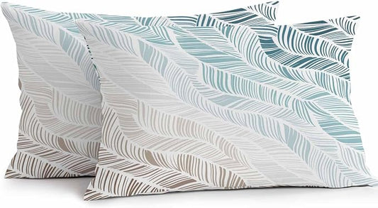 Vandarllin Outdoor Throw Pillows Covers 20x12 inch Set of 2 Waterproof Summer Beach Decorative Zippered Cushion Covers for Patio Furniture, Ombre Blue Abstract Leaf Lines Lumbar Pillowcases