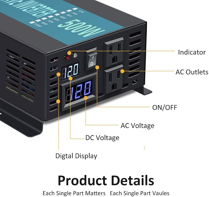 WZRELB RBP-500S-LED 500w Pure Sine Wave Solar Power Inverter 12v 120v 60hz(Black)