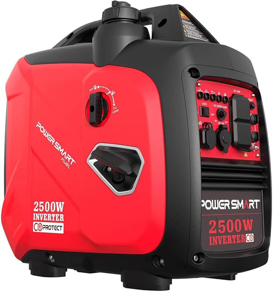 PowerSmart PS5020W 2500W Inverter Generator: Manual Start, Fuel-Efficient, with CO Alarm and USB Output—Ideal for Home and Outdoor Use