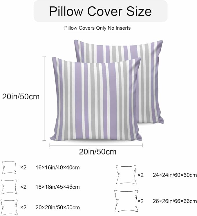 Light Purple Grey Stripe Outdoor Pillow Covers 18x18 Inch Throw Pillow Covers Set of 2 Waterproof Decorative Pillow Cases Farmhouse Minimalist Striped Cushion Covers for Patio Furniture Garden Couch