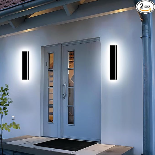 Modern Outdoor Wall Light 2pack 24in, 4.33in Width, Dimmable LED | 2400LM for Garage Front Door Porch, IP65 Waterproof Outdoor Sconce, Cover All Jbox, 3000K-6000K Adjustable, Matte Black