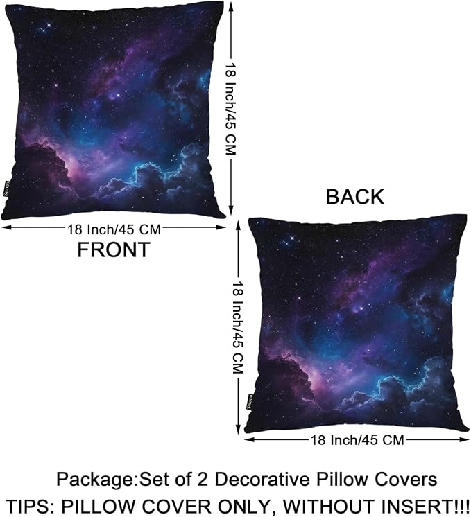 Swono Galaxy Space Decorative Throw Pillow Covers Pack of 2, Fantasy Galaxy Outer Space Pillow Cushion Cases 18"X18", Square Pillowcases Decoration for Sofa Couch Bedroom Living Room Car