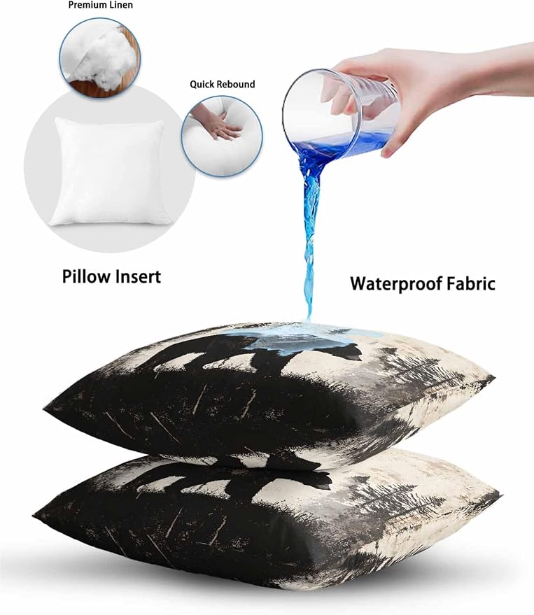 Outdoor Waterproof Throw Pillows Forest Brown Bear Silhouette Patio Pillows,Decorative Pillow Covers with Insert,Pillow Cushion Case for Garden Couch Sofa Minimalist Modern Art