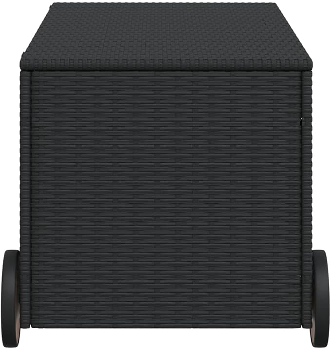 Gecheer Patio Rattan Deck Box Garden Storage Box with Wheels Black 50.2 Gal Poly Rattan