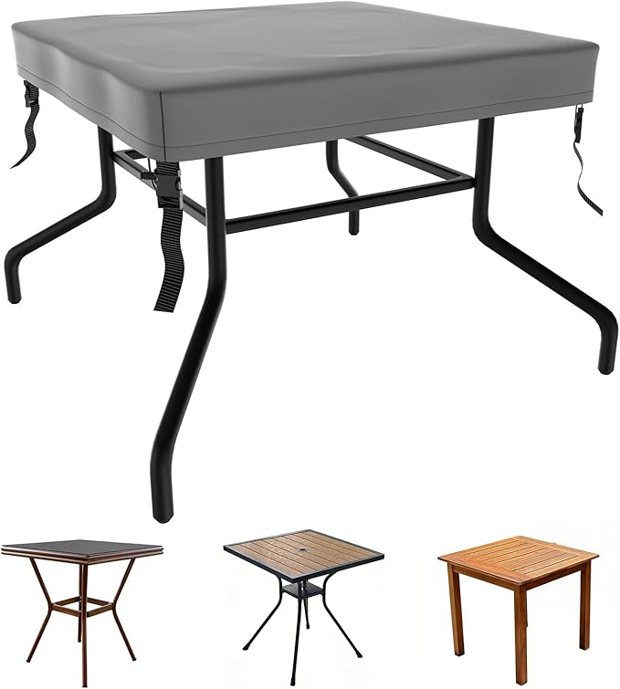 M METERXITY Square Patio Table Cover, 32"L x 32"W x 4"H Rectangular Table Cover for Outdoor Furniture, All-Weather/Waterproof/UV-Resistant, Patio Furniture Protector [Grey]