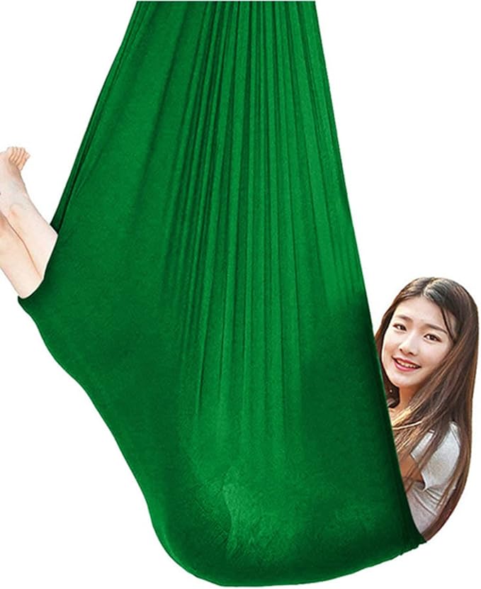 360° Rotating Elastic Aerial Yoga Hammock Outdoor Indoor Swings Aerial Yoga Sensory Therapy Cuddle Swing Soft Elastic Parcel Steady Seat Swing (Color : Grass Green, Size : 150x280cm)