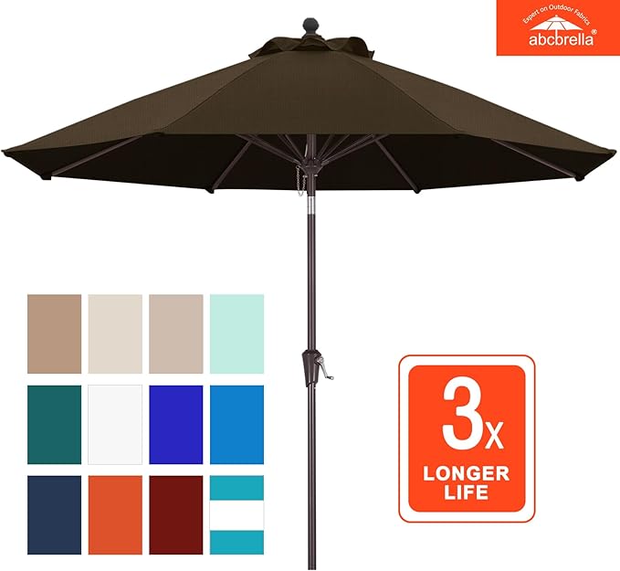 ABCCANOPY OLEFIN® 5-Year No Fading 9FT Patio Umbrella, Outdoor Table Umbrella with 8 Sturdy Ribs for Deck, Backyard, Yard (Light Coffee)