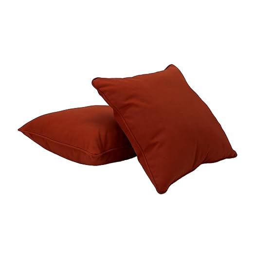 Factory Direct Partners Presidio 18" x 18" Square Decorative Throw Pillow Set with Piping for Indoor/Outdoor Furniture; UV, Fade, Weather-Resistant Olefin Fabric (2-Pack) - Rust Red, 13810-118
