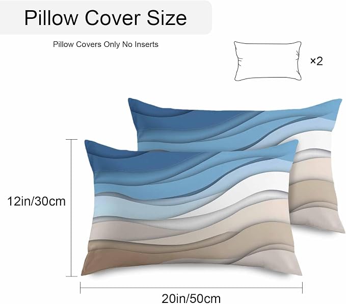 Modern Outdoor Pillow Covers Set of 2,Geometric Line Wave Striped Decorative Waterproof Throw Pillow Case,Minimalist Blue Brown Ombre Gradient Cushion Pillowcases for Couch Garden Patio,20x12In