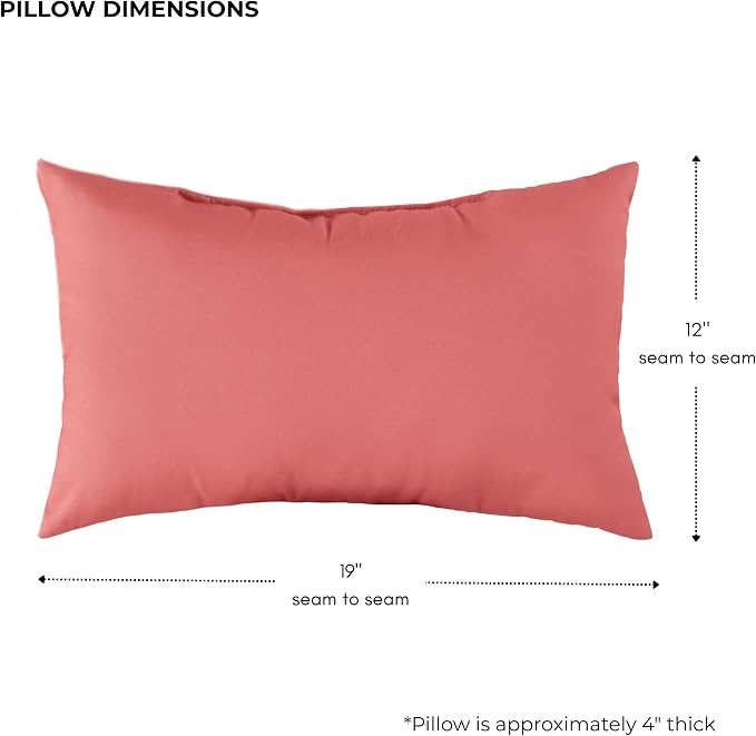 Set of 2 Outdoor Throw Pillows 19 x 12 Inch – Reversible Rectangle Patio Accent Pillows – Weather-Resistant Polyester Fabric – Eco-Friendly Recycled Polyfiber Fill – Coral