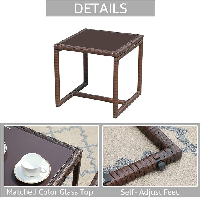 Patiorama 3 Pieces Outdoor Patio Furniture Set, Outdoor Wicker Conversation Set, Patio Rattan Chair Set, Modern Bistro Set with Coffee Table, Garden Balcony Backyard Poolside (Brown)