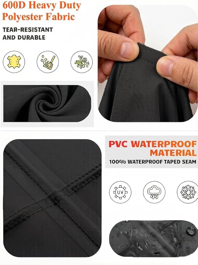 600D Heavy Duty Waterproof Patio Furniture Covers UV Resistant Rectangular Outdoor Table and Chair Covers 64" Wx 52" D x 28" H Black