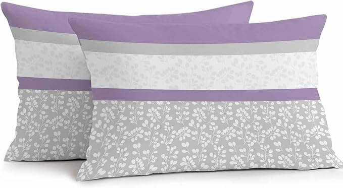 Purple Grey Stripe Stitching Outdoor Pillow Covers 20x12in Pack of 2 Waterproof Pillowcase Rustic Pastoral Flwoer Decorative Throw Cushion Case for Patio Couch Sofa