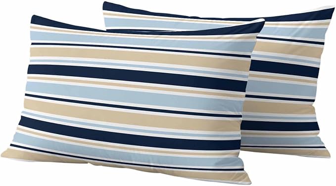 Navy Blue Khaki Striped Outdoor Pillow Cover 12x20 Inch Cushion Sham Case, Farmhouse Stripes Modern Abstract Art Waterproof Decorative Square Throw Pillowcase for Outside Garden Patio Porch Couch