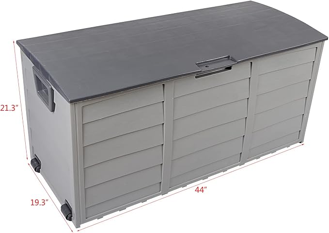 75 Gallon Grey Outdoor Storage Deck Box, 260L Waterproof UV Resistant Plastic Patio Storage Bin with Wheels & Lockable Lid, Weatherproof Container for Cushions Tools Toys