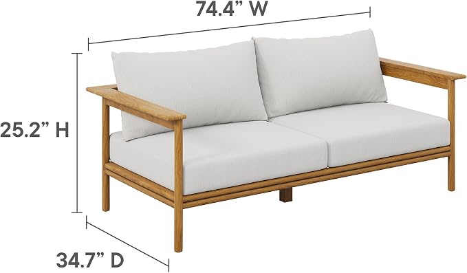 Modway Wren Teak Wood Outdoor Patio 4 Piece Furniture Set in Natural Sail