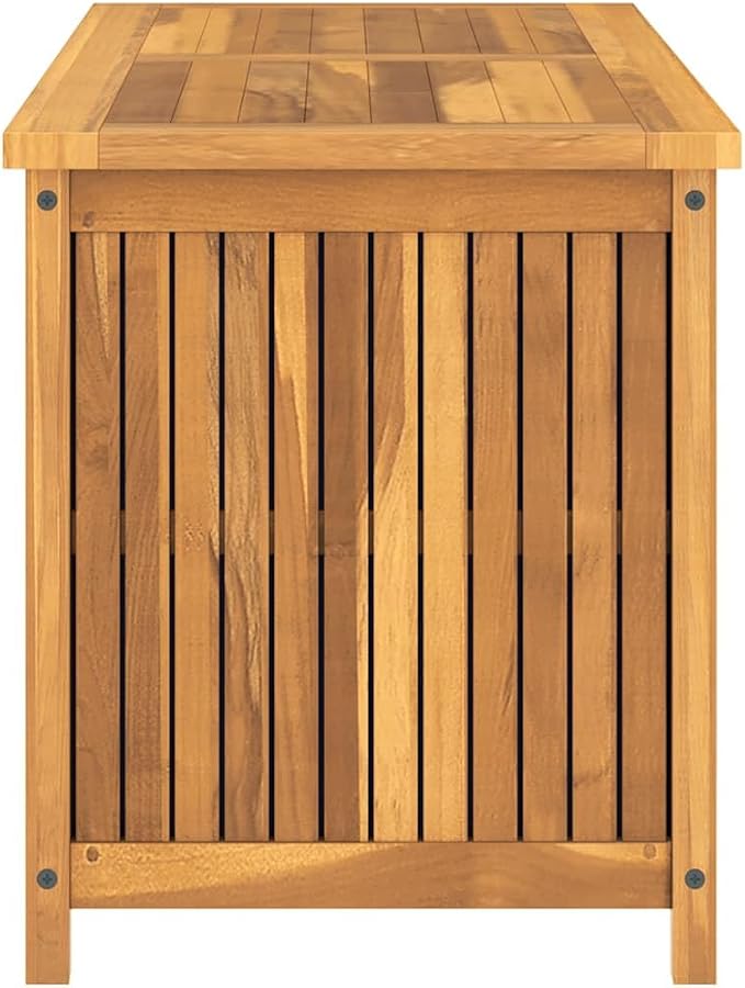 Solid Teak Wood Garden Storage Box, 45 Inch Rectangular Outdoor Deck Box with Oiled Finish for Patio Cushions and Tools, Rustic Brown Wood Chest for Backyard