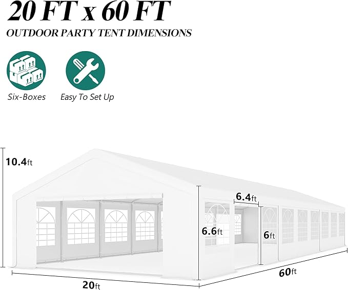 GARTOO 20' x 60' Canopy Party Tent & Carport - Heavy Duty Outdoor Wedding Gazebo with 4 Sand Bags, Event Shelter Canopy for Outdoor Event, Wedding, Birthday Party