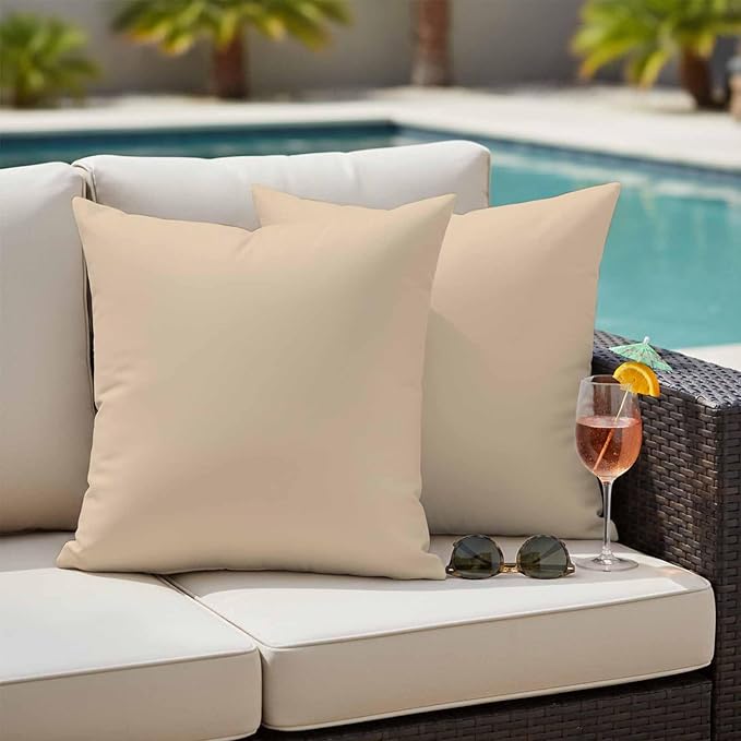 Outdoor Pillow Covers 26 x 26 Inches, Khaki Solid Color Waterproof Throw Pillow Cover Set of 2, Aesthetics Contemporary Luxury Decorative Square Cushion Covers for Patio/Couch/Garden
