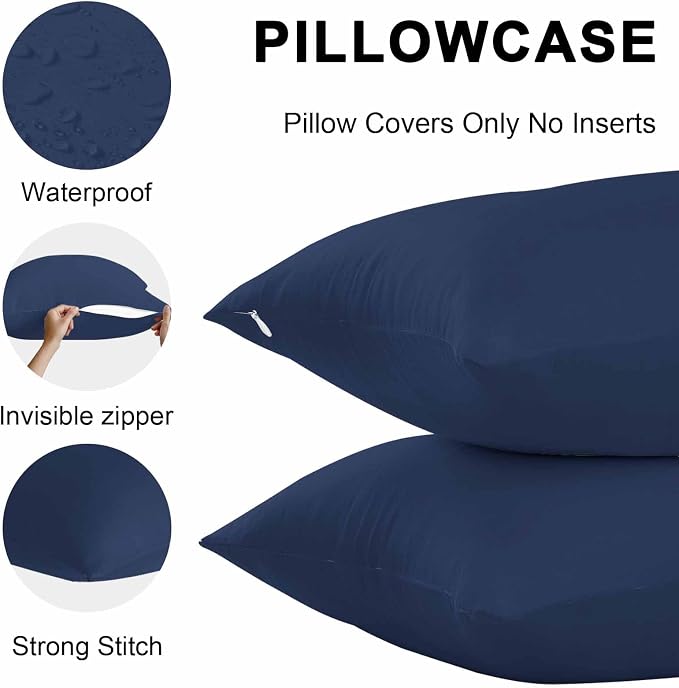 Waterproof Pillow Covers Set of 2 18x18 Inch Navy Blue Outdoor Cushion Covers Solid Color Decorative Pillow Cases for Patio, Sofa, Couch, Garden, Balcony
