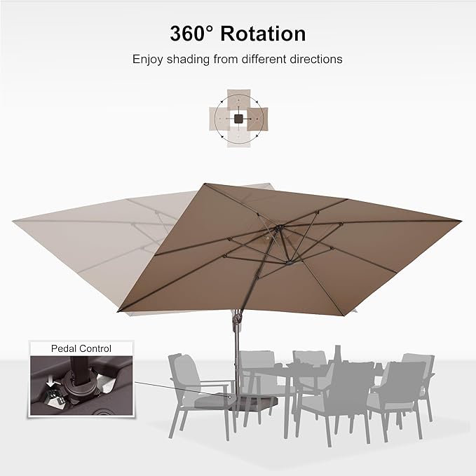 PURPLE LEAF 10' X 13' Patio Cantilever Umbrella with Base Rectangle Umbrella Outdoor with Aluminum Offset Antique Bronze Hanging and 360° Rotation for Pool Garden Deck Patio, Taupe
