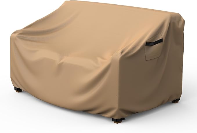 Heavy Duty Patio Sofa Cover, Mrrihand 2-Seater Outdoor Sofa Loveseat Cover, Outdoor Patio Furniture Cover with Air Vent and Handles, 104" W×40" D×35" H, Brown