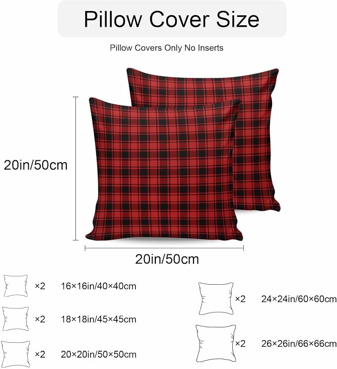 Red Black Plaid Waterproof Outdoor Pillow Covers Set of 2 Home Decor Vintage Farmhouse Abstract Buffalo Check Pillowcase Patio Pillow Covers for Couch Bench Furniture Garden 26x26in