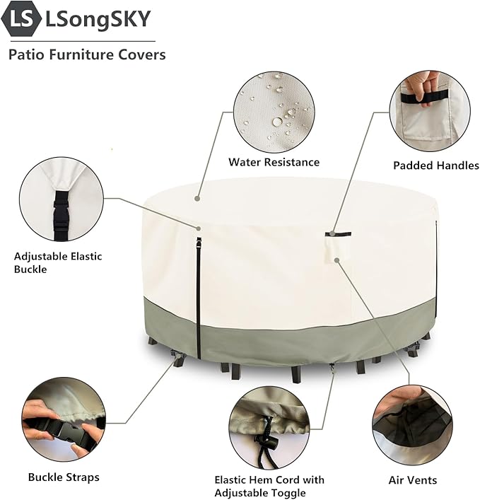 48 inch Round Patio Table Cover,600D Heavy Duty Outdoor Furniture Covers Waterproof,Round Patio Table for Patio Furniture Covers,48" Dia x 28" H Beige