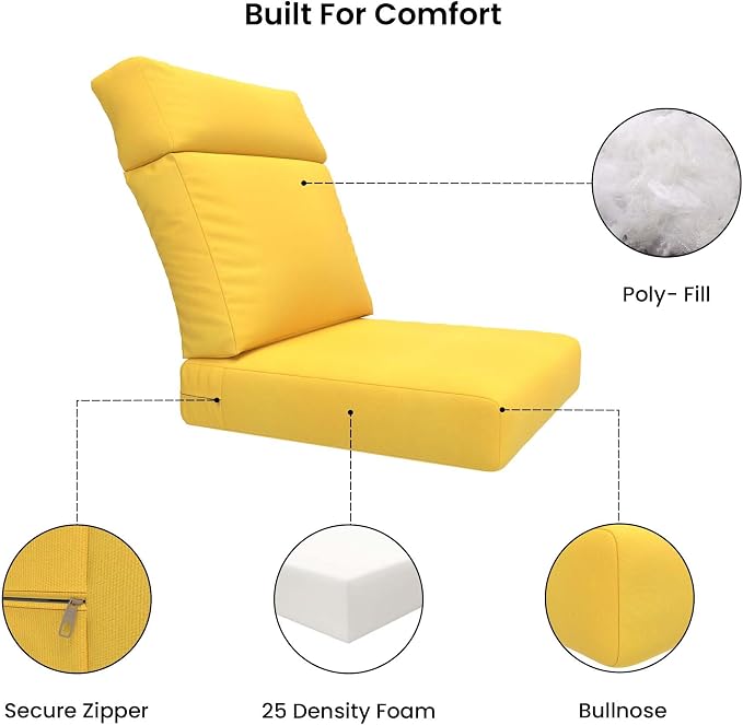 Covers & All Sunbrella Outdoor Cushions, High Back Outdoor Chair Cushions with Supportive Foam Seat and Poly Fill Back, Made with Waterproof, Stain & Fade Resistant Sunbrella Fabric for Patio Chairs