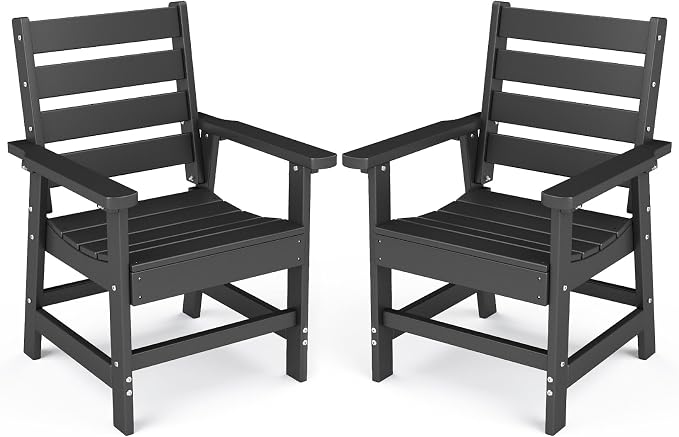 BRIOPAWS Outdoor-Dining-Chairs | Set of 2 | HDPE | Black | Patio Chair with Arms | Modern | All Weather | Oversized & Comfortable | for Deck Backyard Poolside Porch