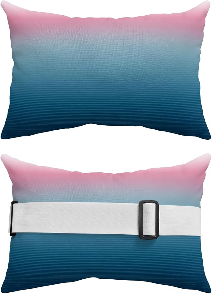 Outdoor Pillows Covers with Inserts Pink Blue Ombre Stripe Line Gradient Waterproof Recliner Pillow with Adjustable Strap Throw Pillows for Patio Furniture Pool Lounge Chair, 12x20 Inch, 1PCS