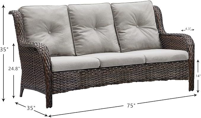 HUMMUH 4 Pieces Outdoor Furniture Patio Furniture Set Wicker Outdoor Sectional Sofa with Swivel Rocking Chairs,Outdoor Coffee Table,Brown/Grey