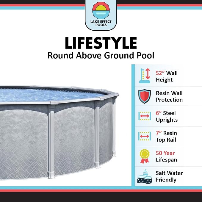 Lake Effect Pools 'Lifestyle' 21 ft Round Above Ground Swimming Pool | 54 Inch Resin Protected Steel Sided Walls | Bundle Includes: 25 Gauge Overlap Liner & Widemouth Skimmer