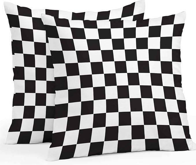 Throw Pillow Covers 18x18 Inch Set of 2, Simple Black White Checkered Waterproof Outdoor Cushion Covers, Lattice Buffalo Plaid Decorative Pillowcases for Couch, Sofa, Bed, Garden, Patio