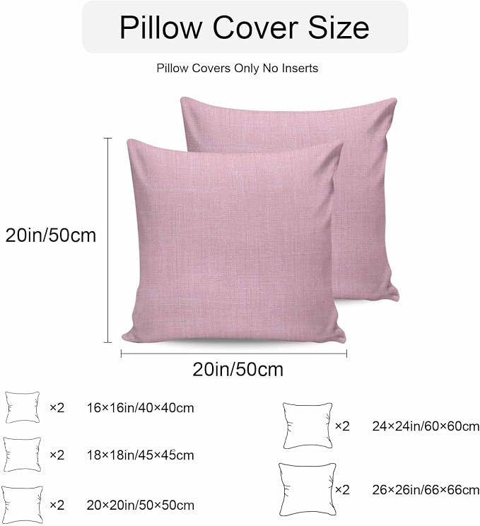 Pack of 2 Waterproof Outdoor Pillow Covers 24x24 Inch Decorative Pillow Covers Pink Burlap Texture Throw Pillowcases Farmhouse Vintage Pink Outdoor Cushion Cover for Couch, Patio, Tent